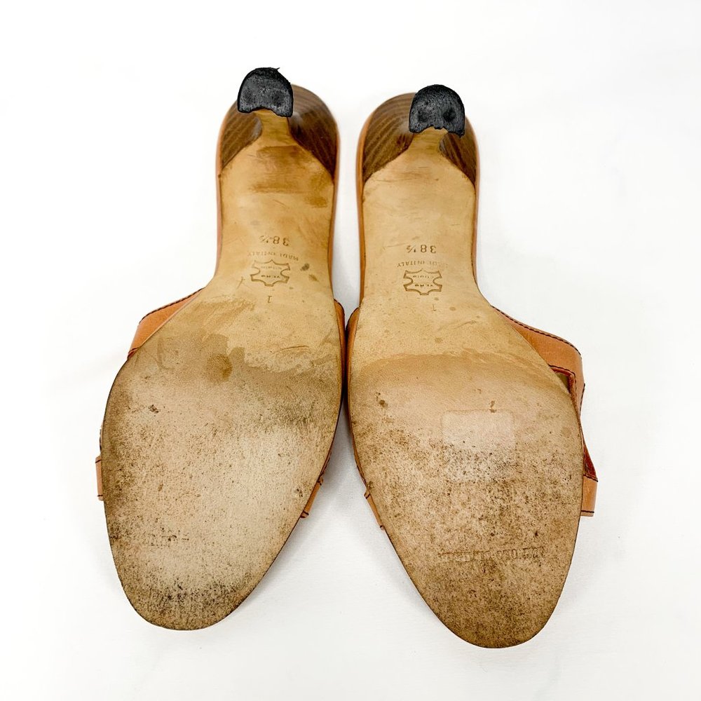 MANOLO BLAHNIK Brown Leather Cut Out Sandal Heels - Picture 7 of 7